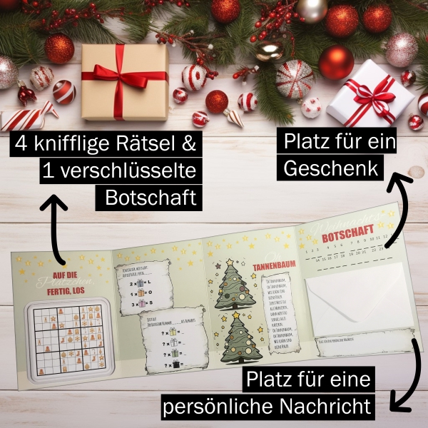 Set aus 3 Weihnachts-Rätselkarten